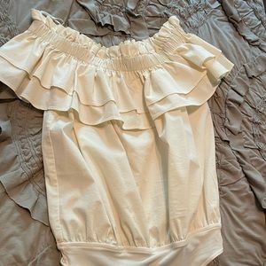 Express xs off the shoulders body suit. Ruffles. Off white